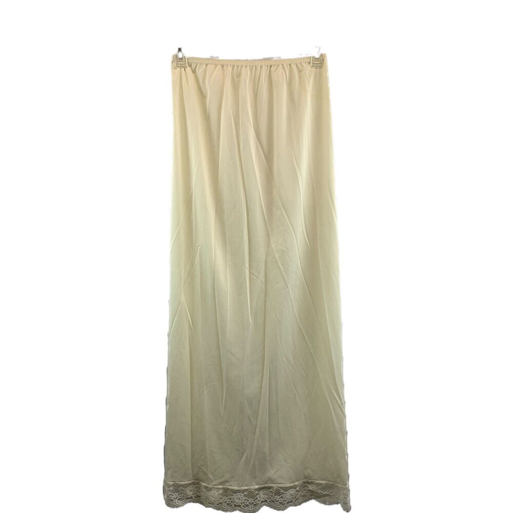 Vintage JC Penny Womens Slip Skirt Long Silky Lace Nylon Lingerie Ivory Sz Small